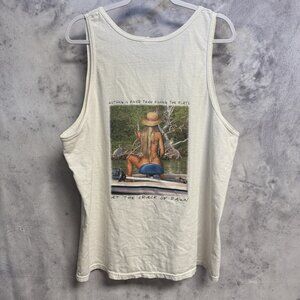 Vintage Fishing Girl Tank Top Shirt Mens XL 23.5x27.5 White Y2K